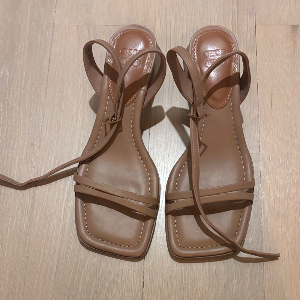 ASOS Brown Strappy Square-Toe Lace-Up Sandals